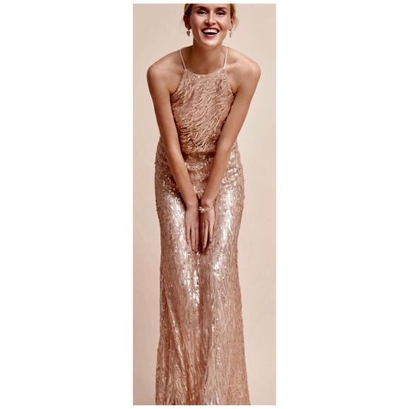 New Donna Morgan x BHLDN Alana size 10 Gold Sequin Maxi Gown - Picture 6 of 10